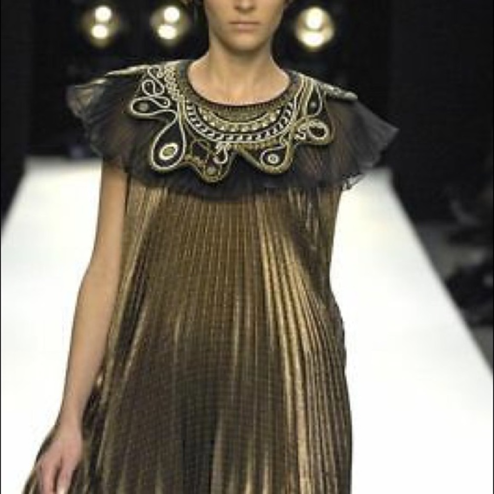 Basso & Brooke pleated copper and black yolk dress